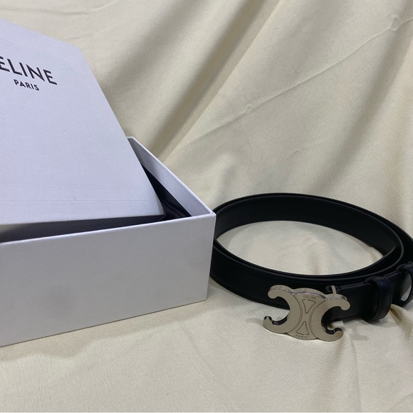 Celine Black Leather Belt with Silver Buckle - Picture 1 of 6